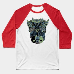 Mellow Cool Owl And Ageless Skull Baseball T-Shirt